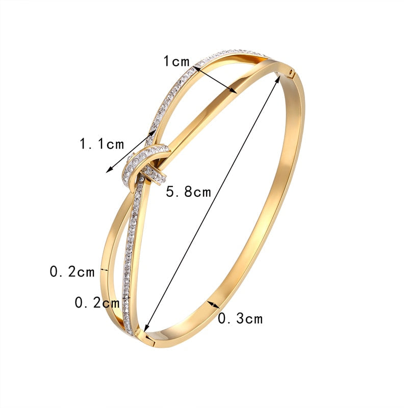 Women Stainless Steel Gold/Rose/ Silver plated Cross Semicircle Zircon Bracelet