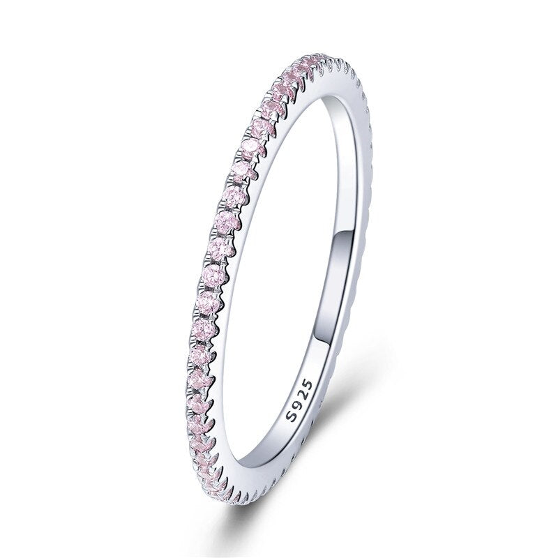 Sterling Silver 925 Circle Clear CZ Geometric Stackable Rings