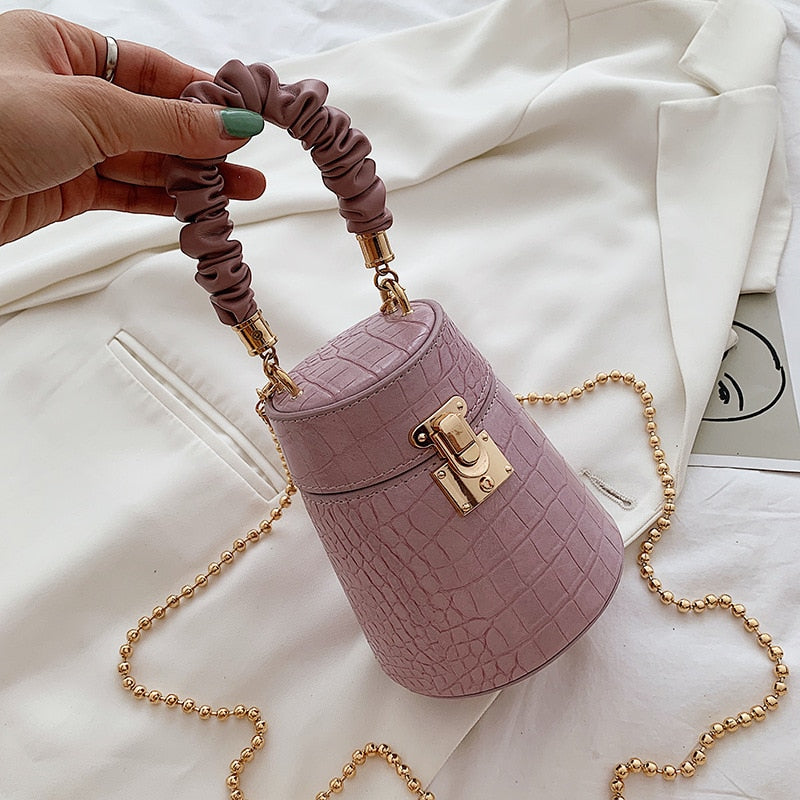 Women Crocodile Pattern Small Bucket Crossbody Bag