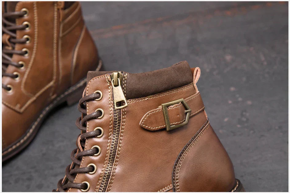 Men Winter Vintage Leather Zip Lace-up Ankle Boots Business Dress