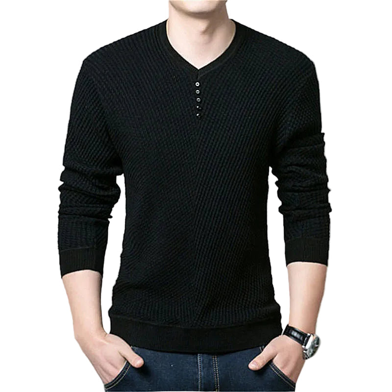 Men Long Sleeve Slim Fit Casual Button V-Neck sweater