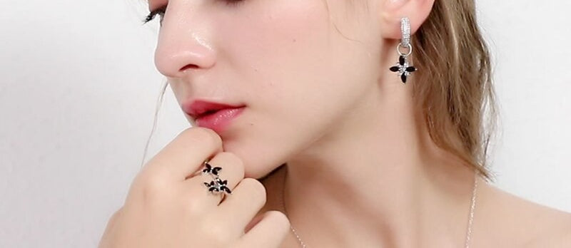 Sterling Silver 925 Elegant Black Spinel Rings