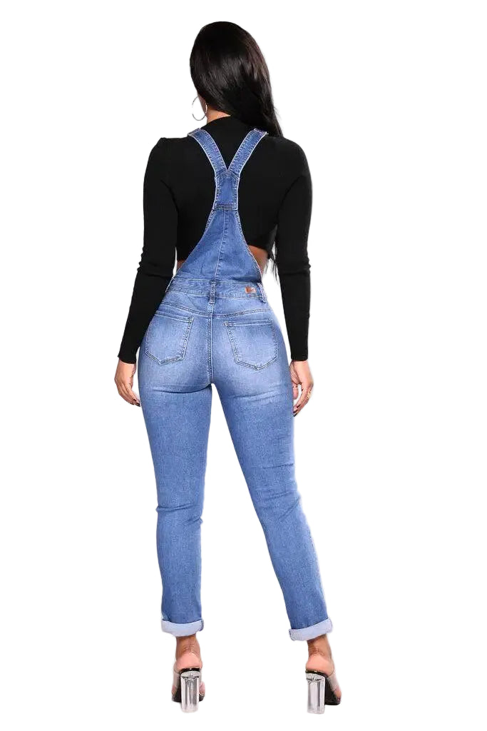 Woman Skinny Denim Ripped Romper