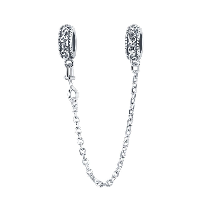 Sterling Silver 925 Women Heart Lock + Key Dangle Charm Bracelet