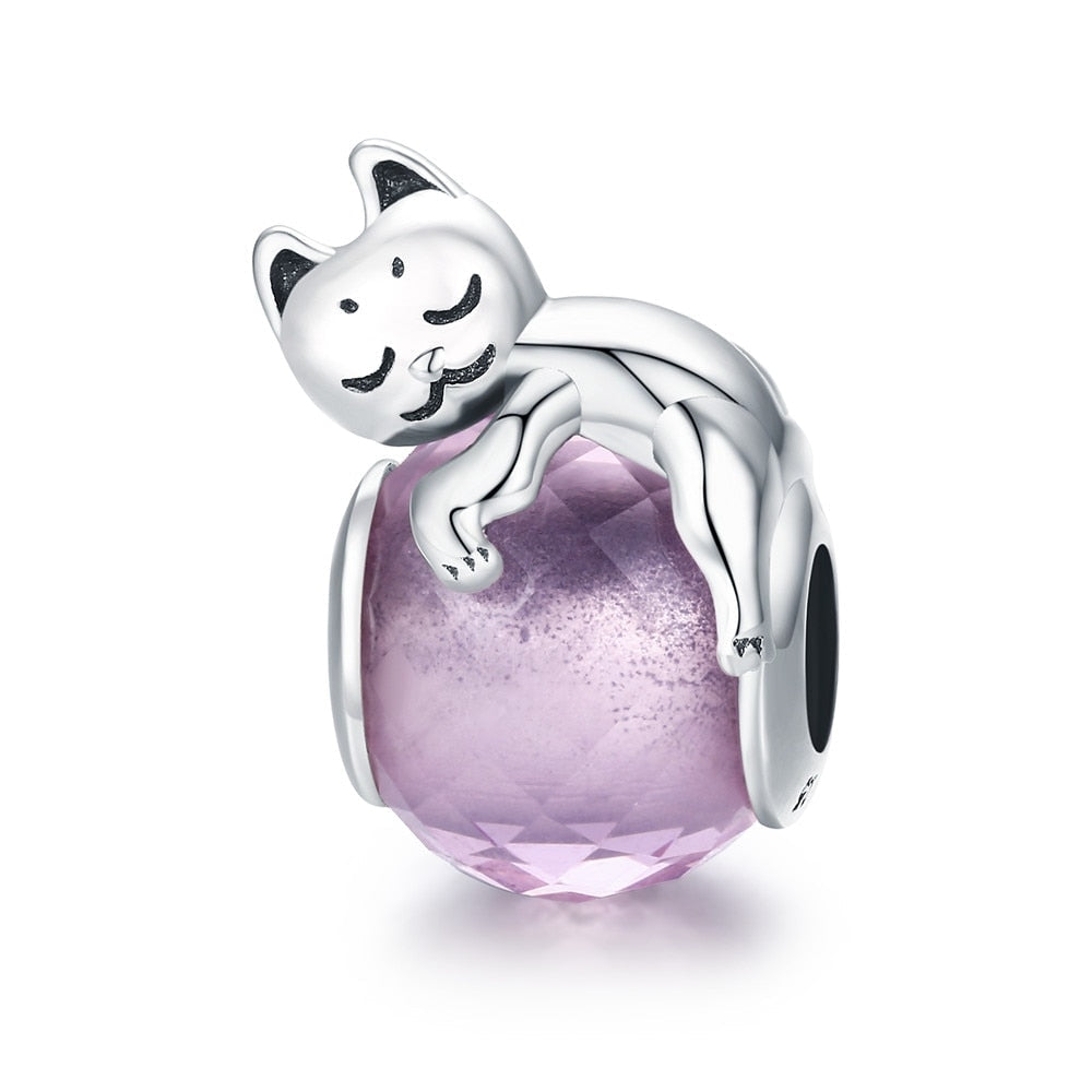 Sterling Silver 925 Zirconia Beads Cat Charms