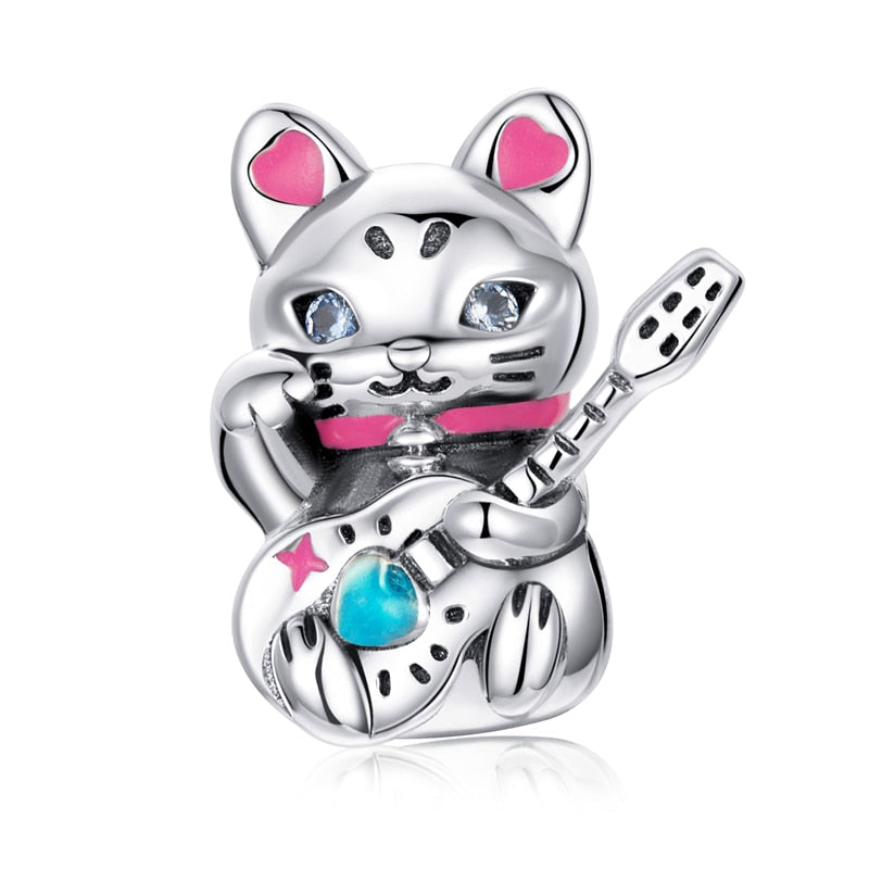 Sterling Silver 925 Zirconia Beads Cat Charms