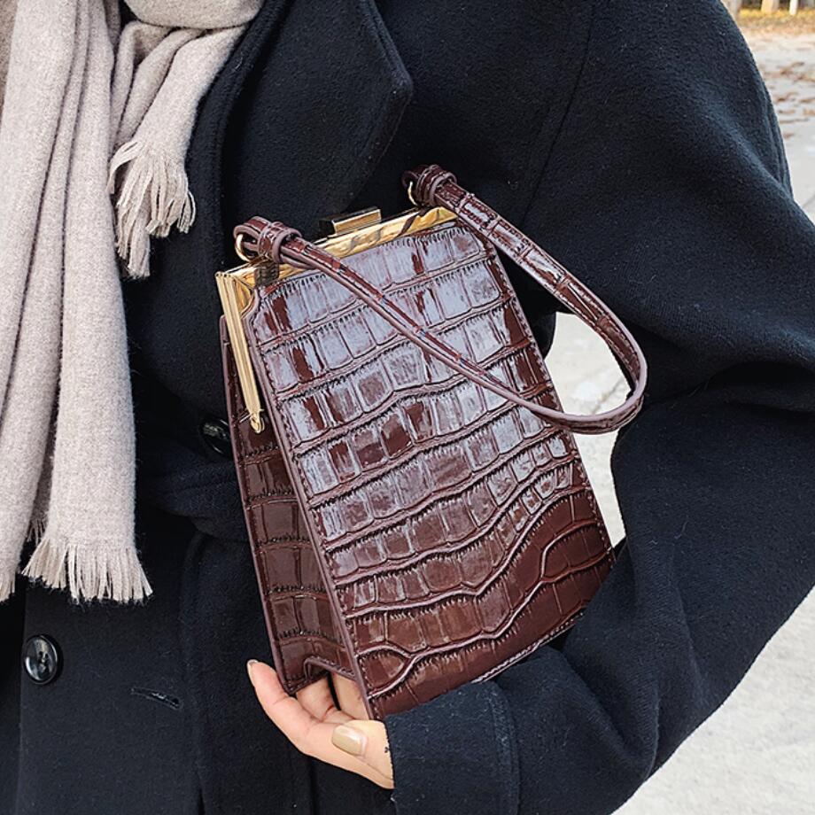 Women Small Crocodile Pattern Clip Crossbody, Shoulder Bag