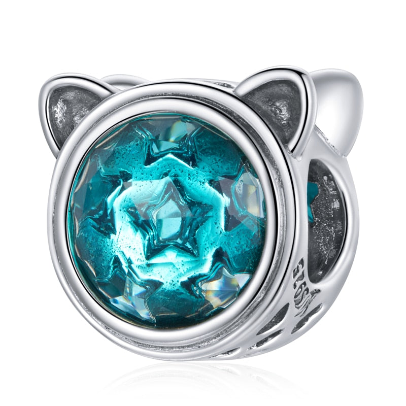 Sterling Silver 925 Zirconia Beads Cat Charms