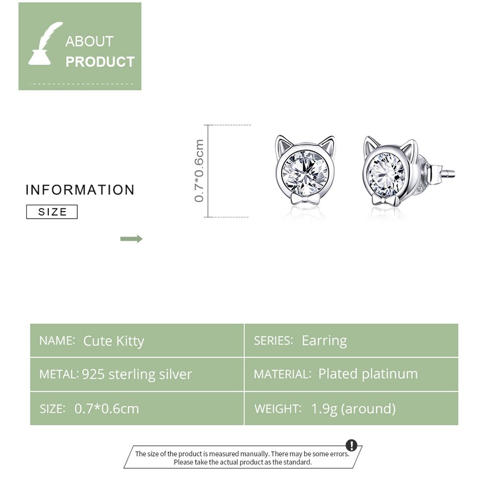 Sterling Silver 925 Women Cute Cat Earrings