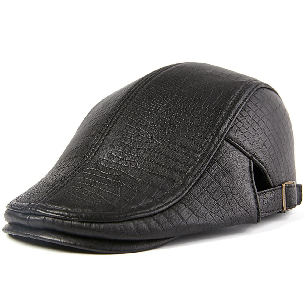 Men Real Leather Flat Beret Caps