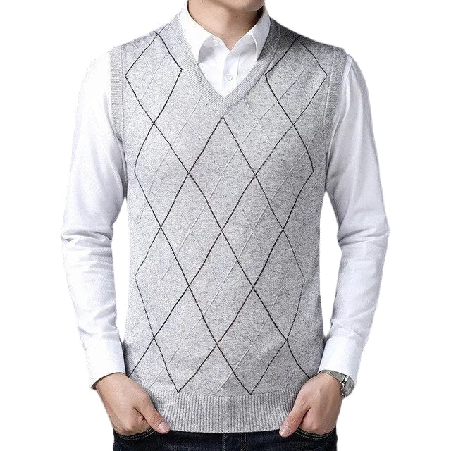 Men V-Neck Sleeveless Knitted Cashmere Wool Sweater Vest