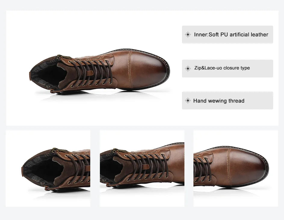 Men Winter Vintage Leather Zip Lace-up Ankle Boots Business Dress