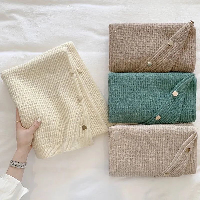 Women Winter Knitted Button Poncho Shawls