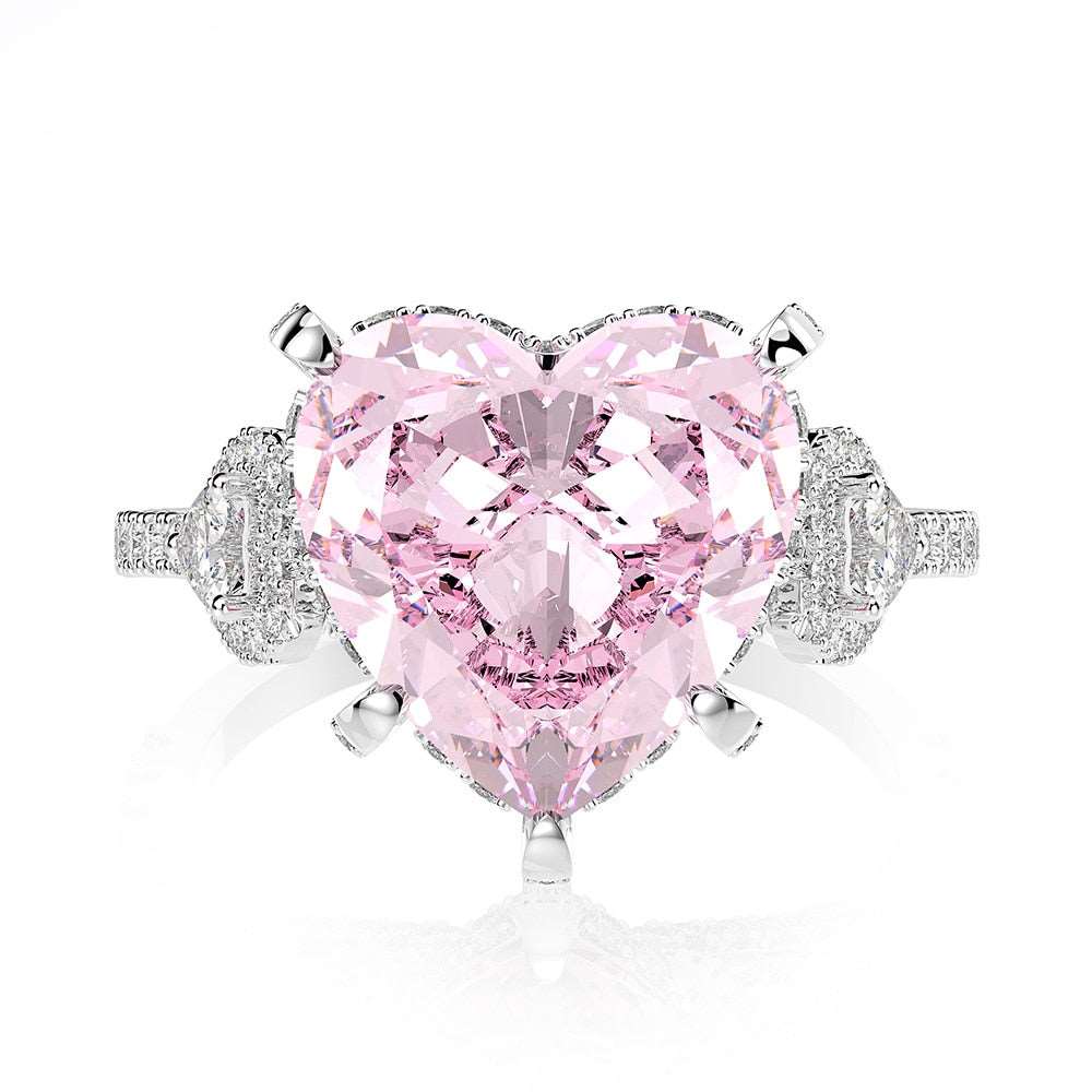 100% 925 Sterling Silver Heart Pink Sapphire Gemstone Ring
