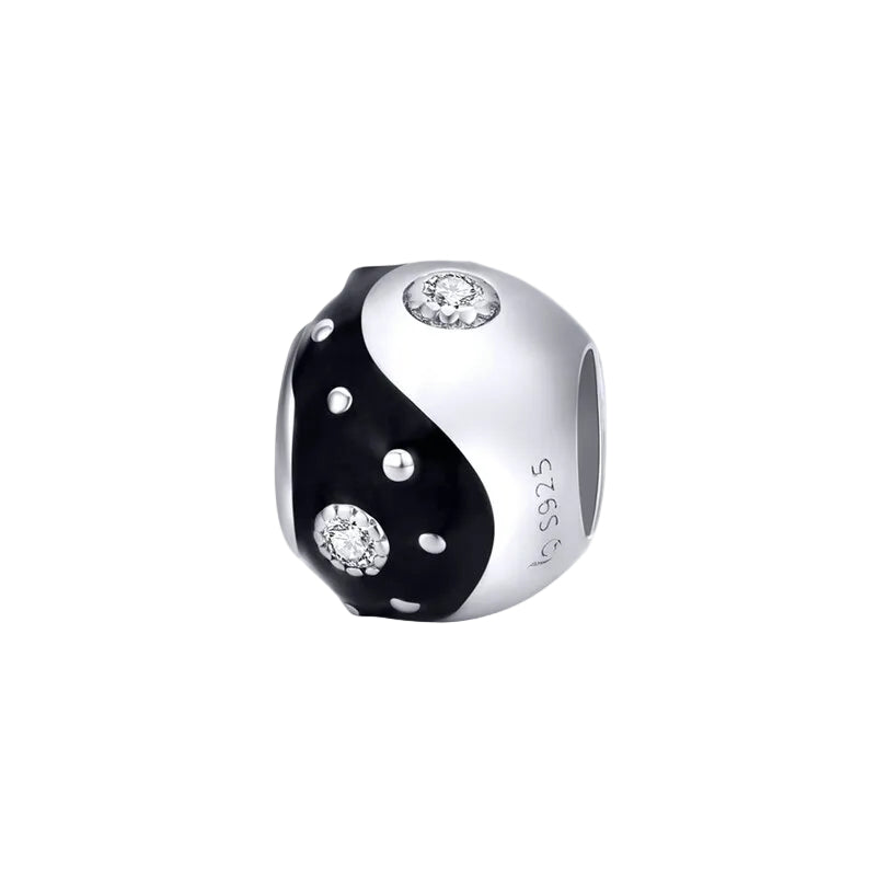 Sterling Silver 925 Taichi White + Black Enamel Metal Beads