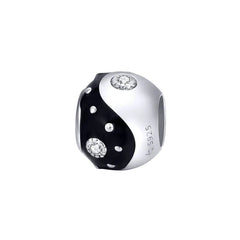 Sterling Silver 925 Taichi White + Black Enamel Metal Beads