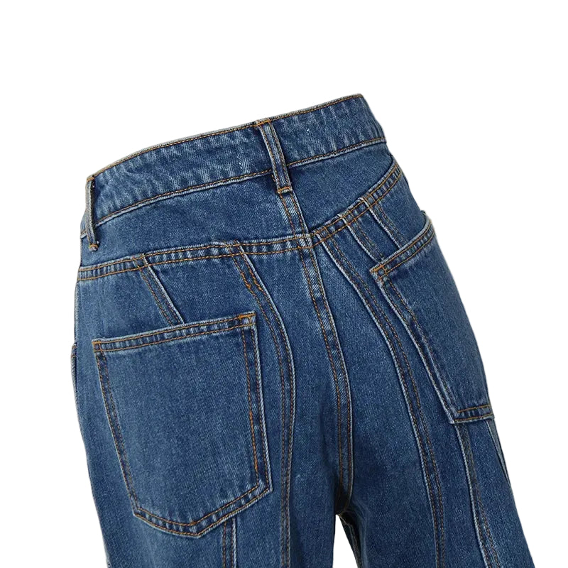 Woman Striped Denim Flare Jeans