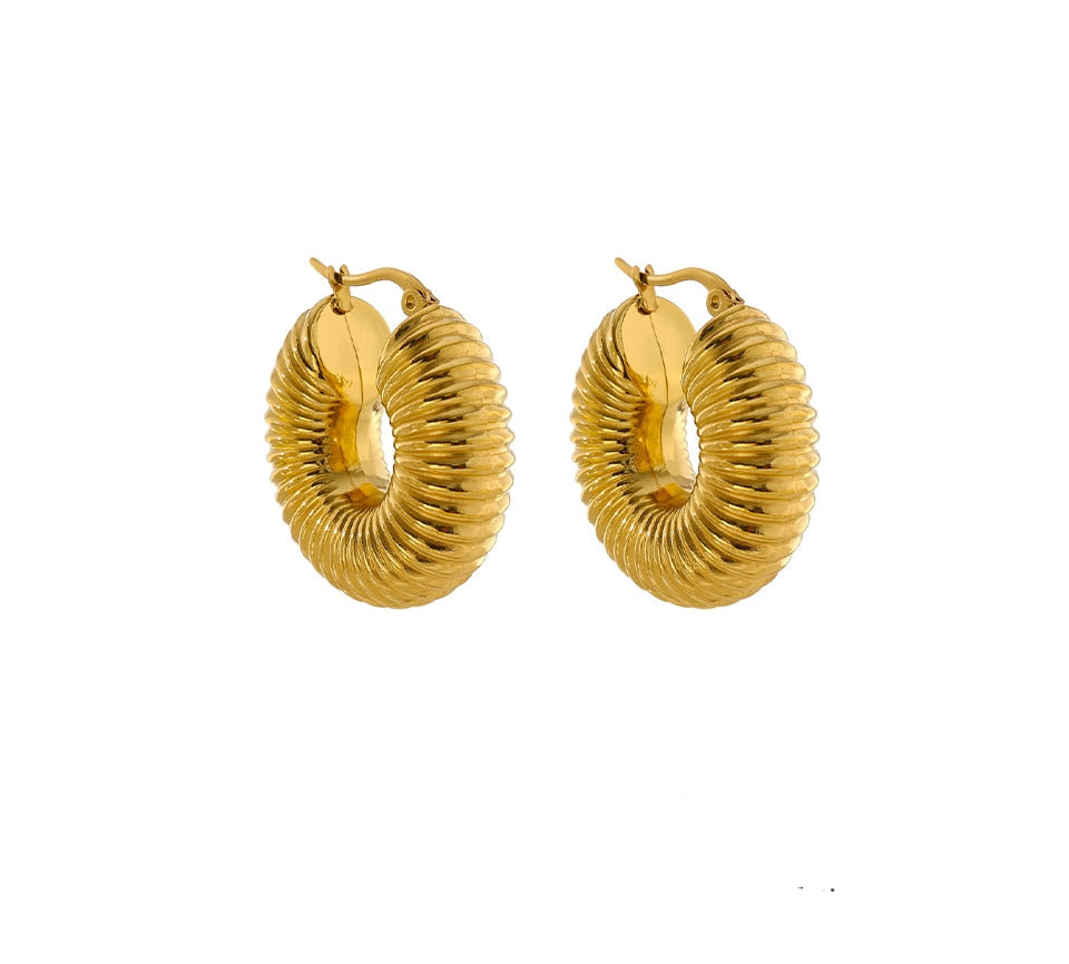Women 18kt Gold Trendy Round Chunky Hoop Earrings