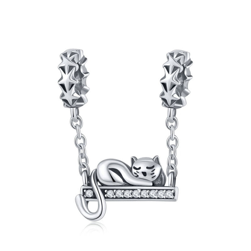Sterling Silver 925 Zirconia Beads Cat Charms