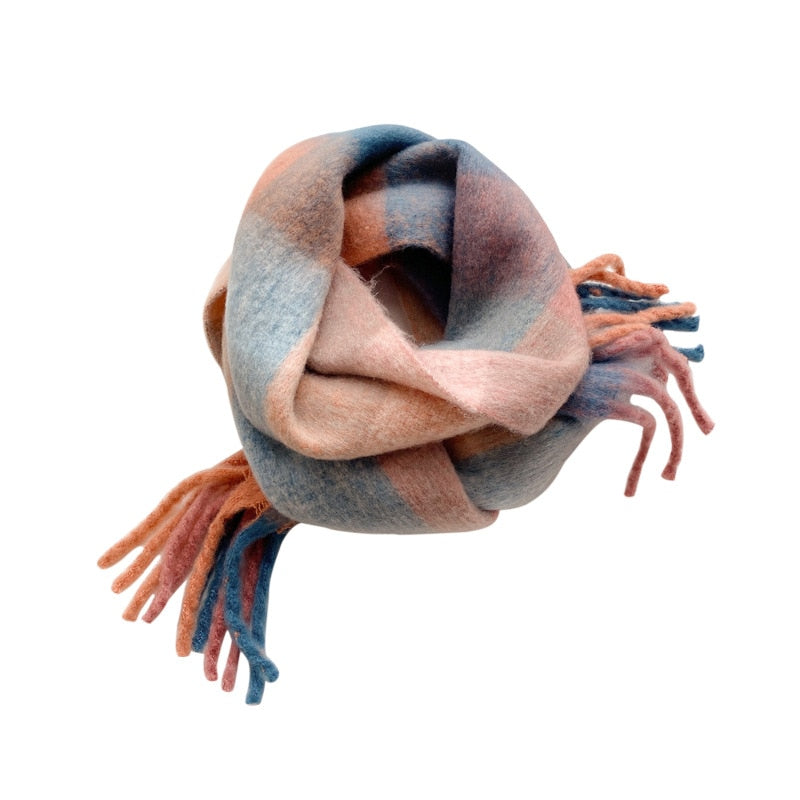 Women Cashmere Plaid Tassels Shawl Scarf