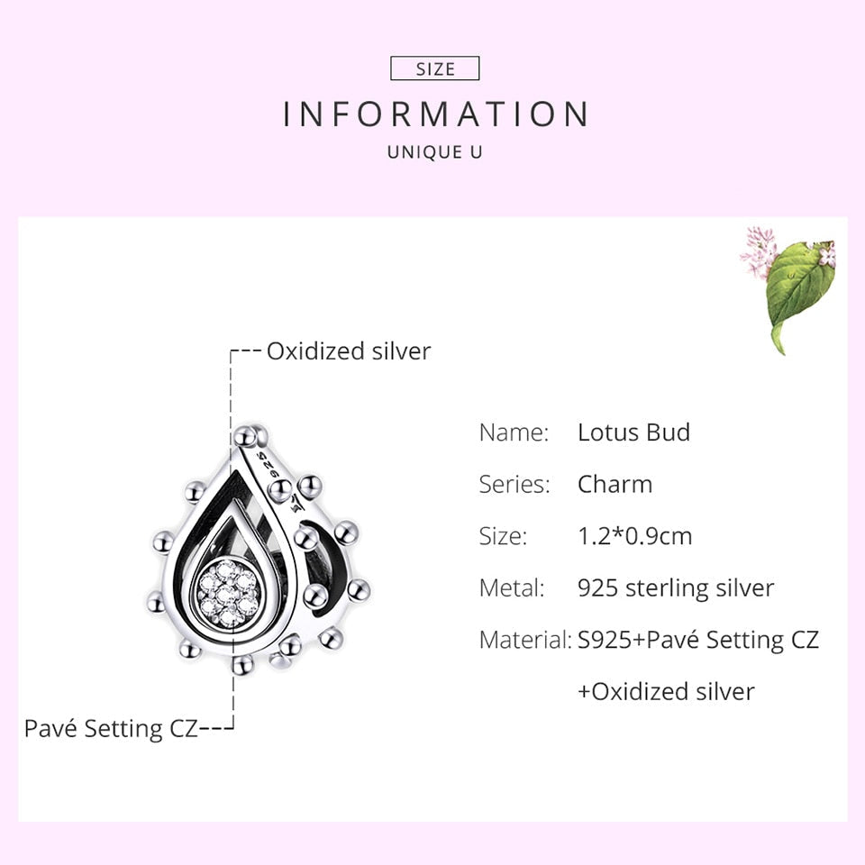 Sterling Silver 925 Women Lotus Bud Charms