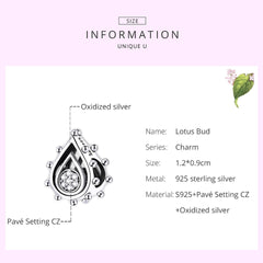 Sterling Silver 925 Women Lotus Bud Charms