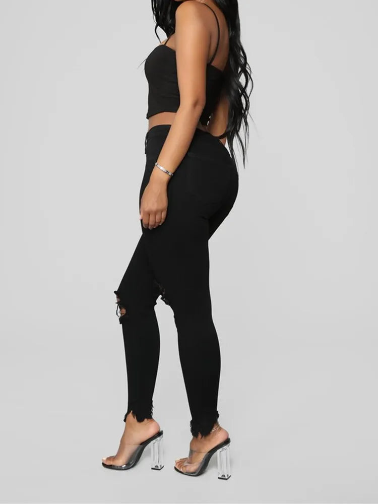 Women Casual Skinny Ripped Denim Jeans