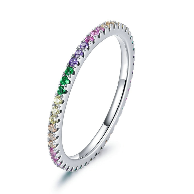 Sterling Silver 925 Circle Clear CZ Geometric Stackable Rings