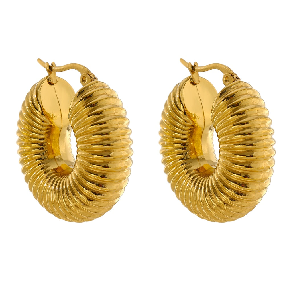Women 18kt Gold Trendy Round Chunky Hoop Earrings
