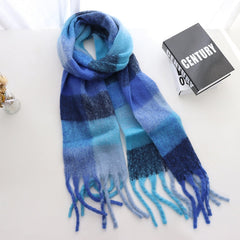 Women Cashmere Plaid Tassels Shawl Scarf