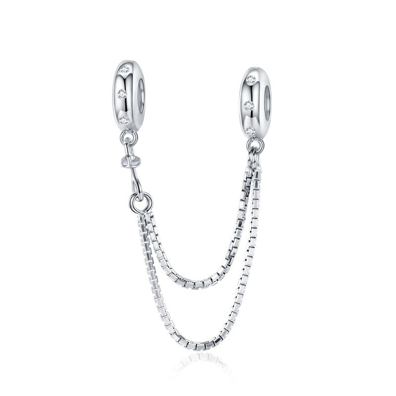 Sterling Silver 925 Women Heart Lock + Key Dangle Charm Bracelet