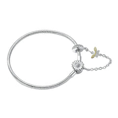 Sterling Silver 925 Women 3mm Snake Charm Bracelet with Sunflower Safety Chain