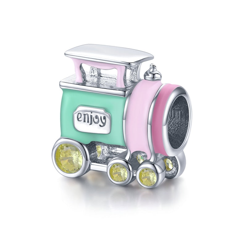 Sterling Silver 925 Colorful Enamel Pendant Car Charms