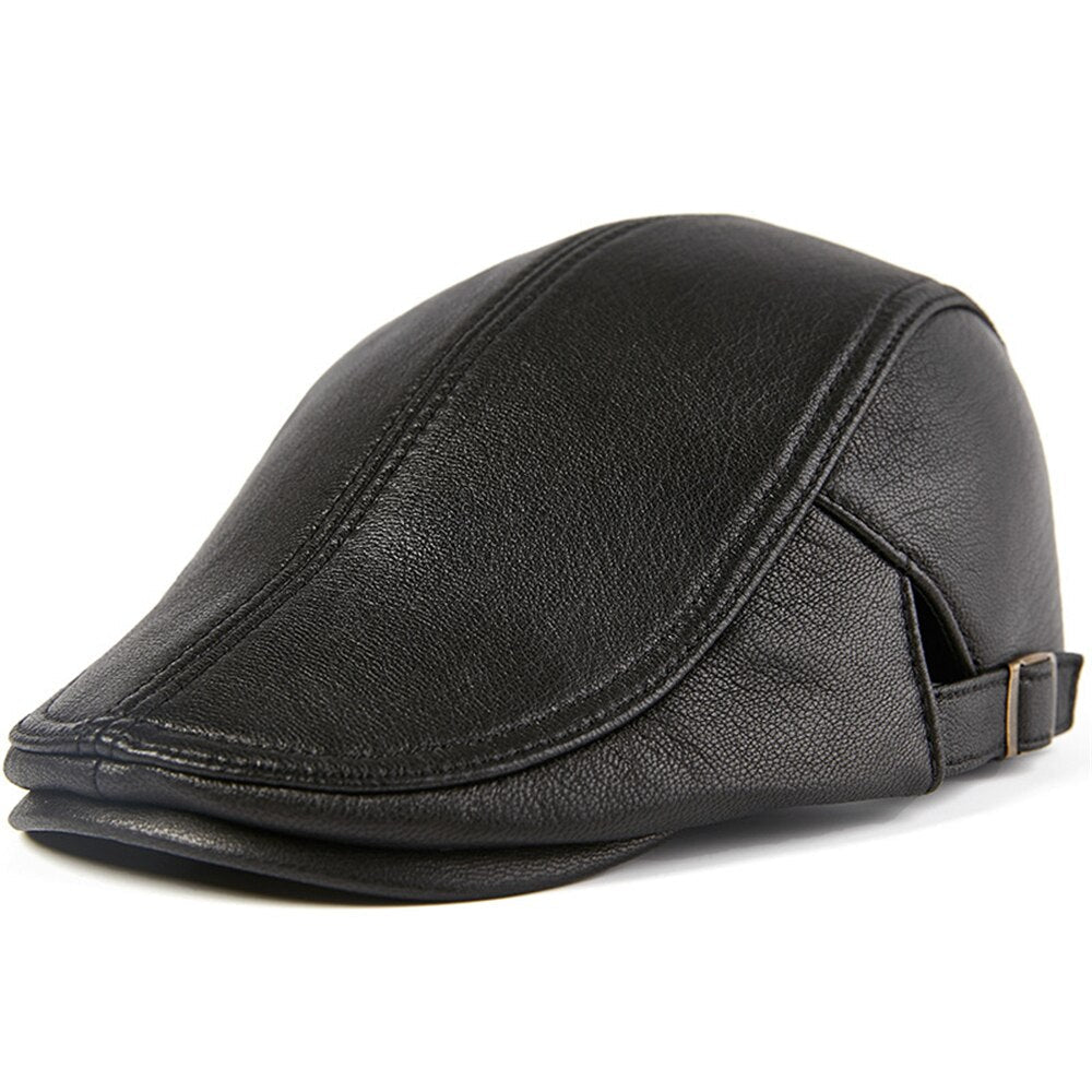 Men Real Leather Flat Beret Caps