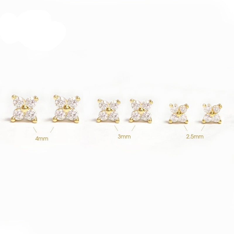Sterling Silver 925 Zircon Flower Stud Earrings