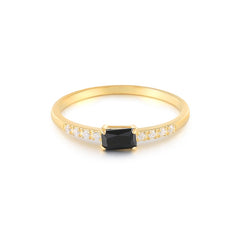 Sterling Silver 925 Black Zircon Gold Plated Ring