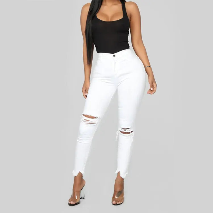 Women Casual Skinny Ripped Denim Jeans