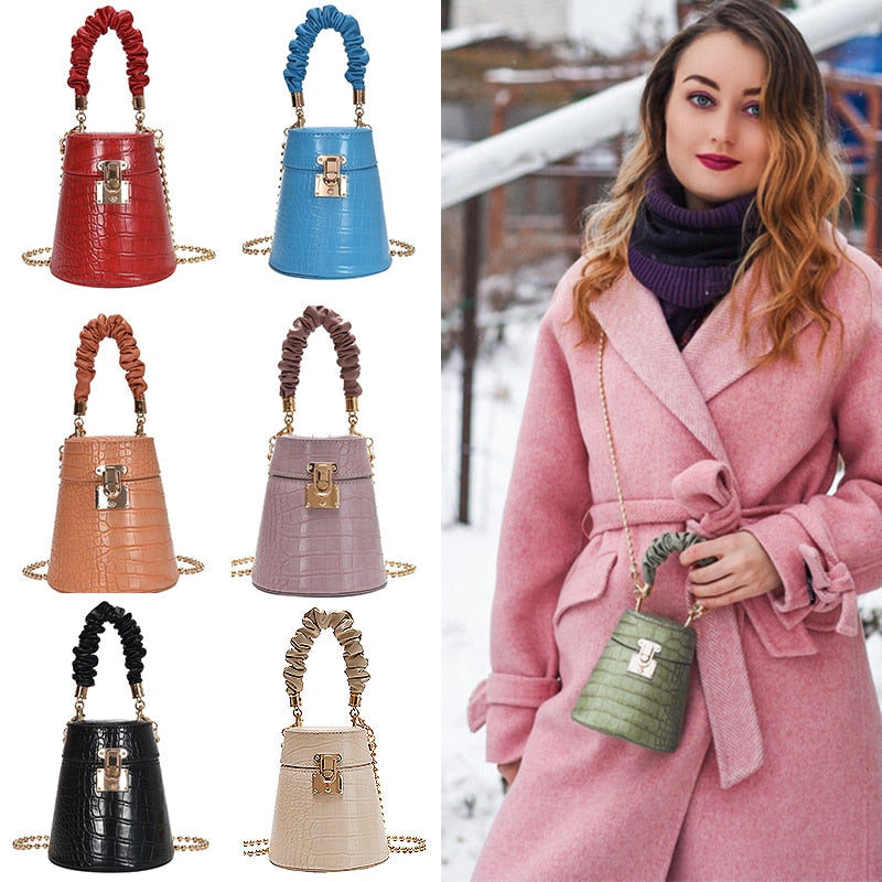 Women Crocodile Pattern Small Bucket Crossbody Bag