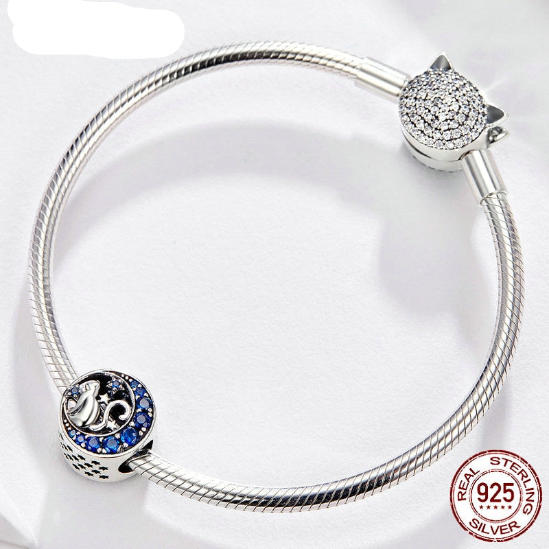 Sterling Silver 925 Zirconia Beads Cat Charms