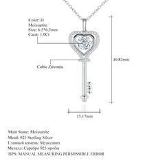 Sterling Silver 925 1.0Ct Moissanite Diamond Key Pendant Necklace