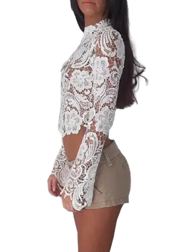 Women Casual Long Sleeve Lace Tops