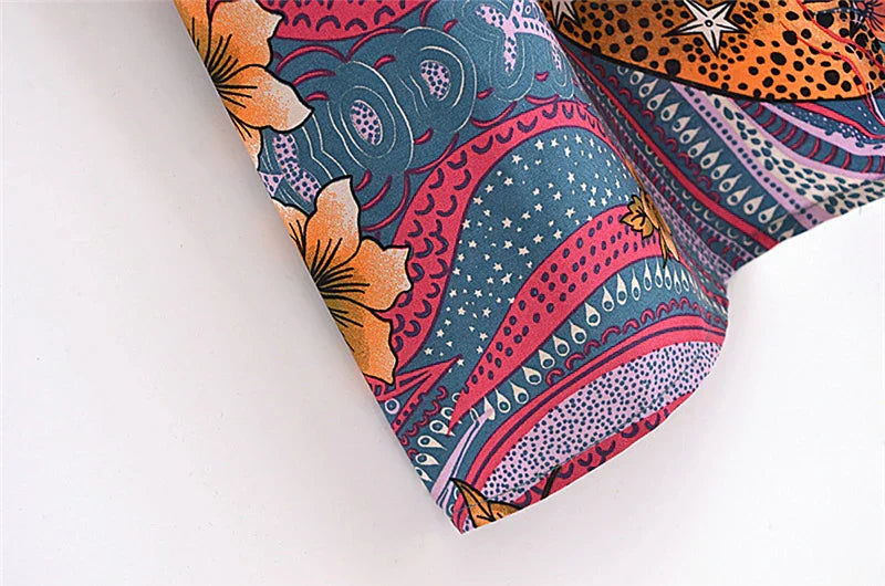 Women Star Floral Print Bat Sleeve Beach Kimono Dresses