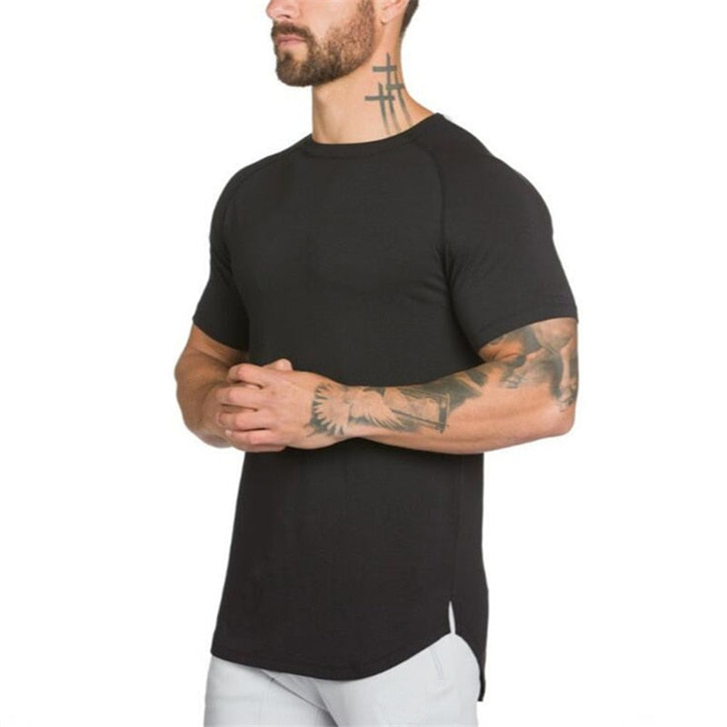Men Muscle Hugging Gym Fitness Active T Shirt