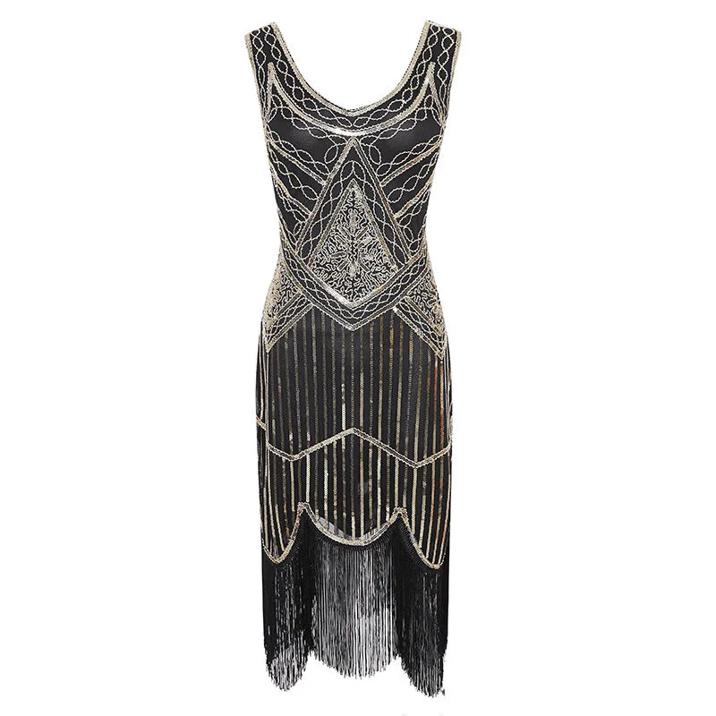 Women Vintage Sequin Full Fringed Retro Great Gatsby Dress
