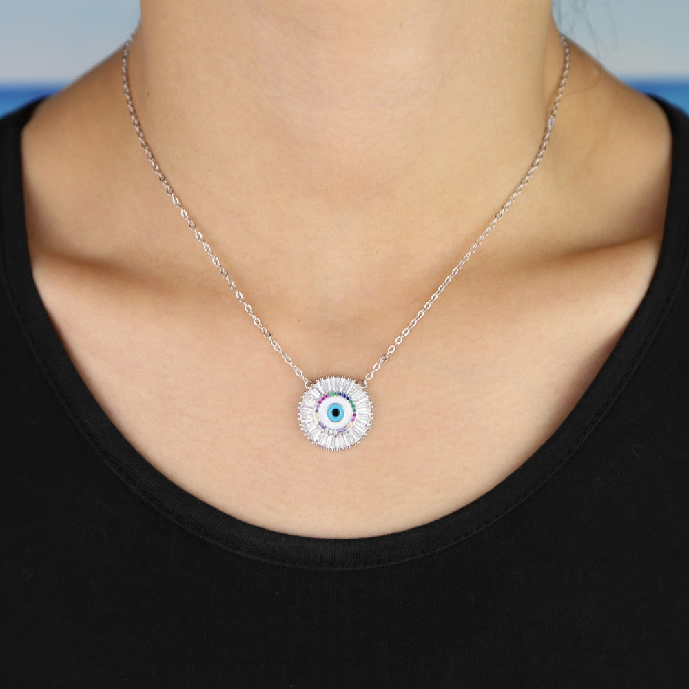 Accessories Turkish Evil Eye Round Stone Pendant Necklace