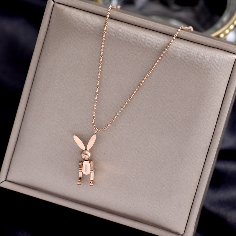 Woman Titanium Steel Rabbit Pendant Necklace
