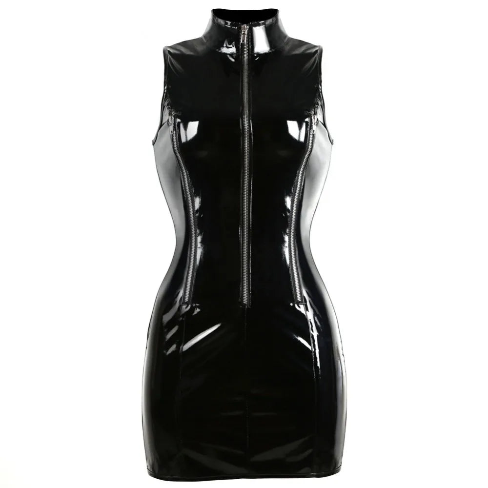 Women Leather Sexy Bodycon Clubwear Party Dress