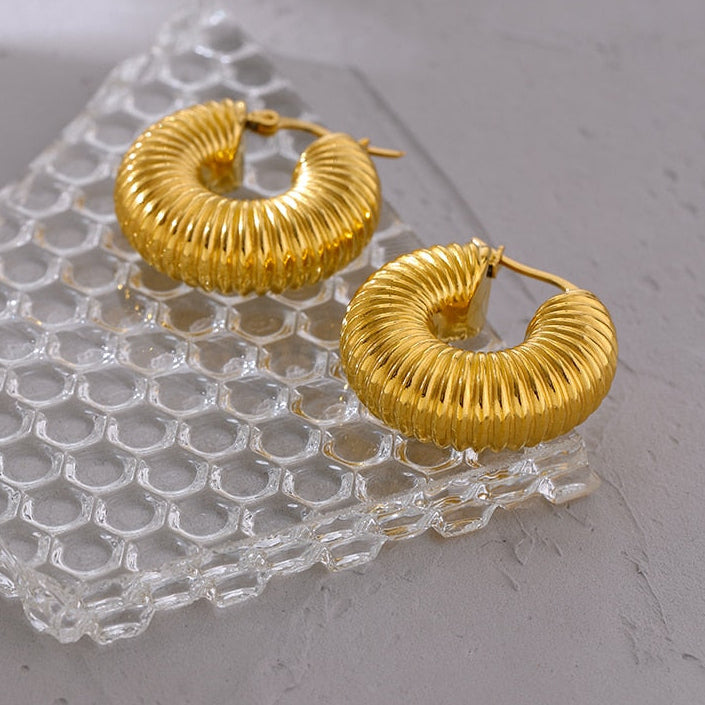 Women 18kt Gold Trendy Round Chunky Hoop Earrings