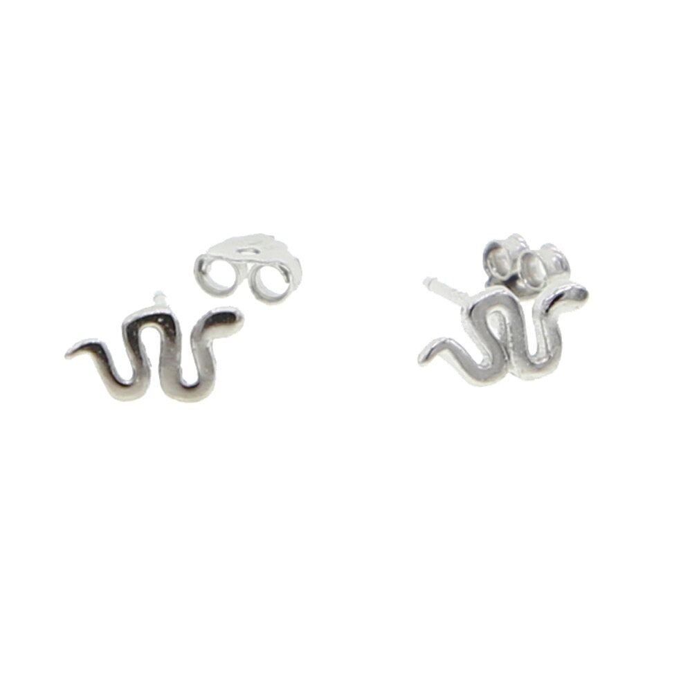 Sterling Silver 925 Delicate Snake Stud Earrings