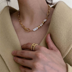 Women Accessories Gold Pearl Buckle Necklace